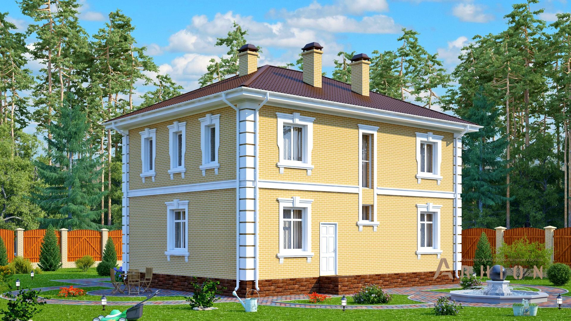 3. Проект двухэтажного дома в английском стиле с многоскатной кровлей, s-197, площадью - 186 кв c цокольным этажом, балконом