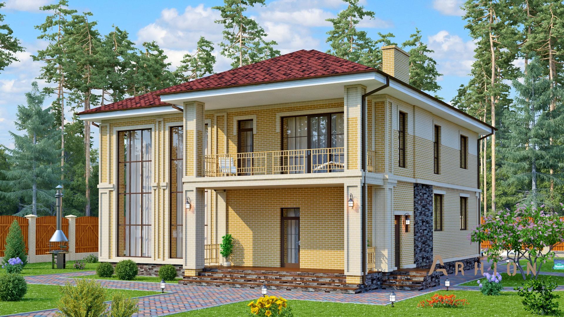 4. Проект двухэтажного дома в европейском стиле с многоскатной кровлей, s-290, площадью - 251 кв c сауной, балконом, вторым светом