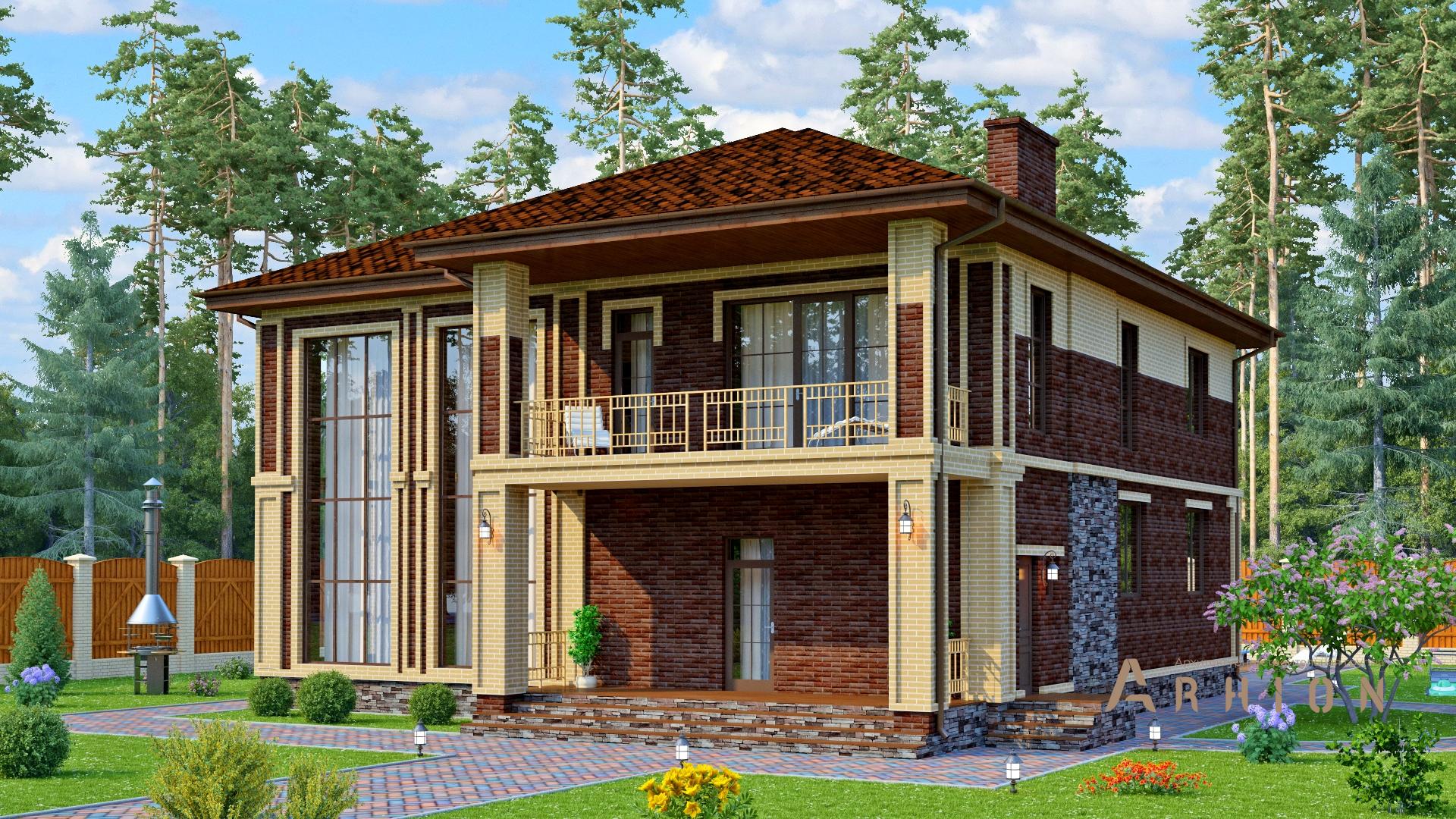 6. Проект двухэтажного дома в европейском стиле с многоскатной кровлей, s-290, площадью - 251 кв c сауной, балконом, вторым светом