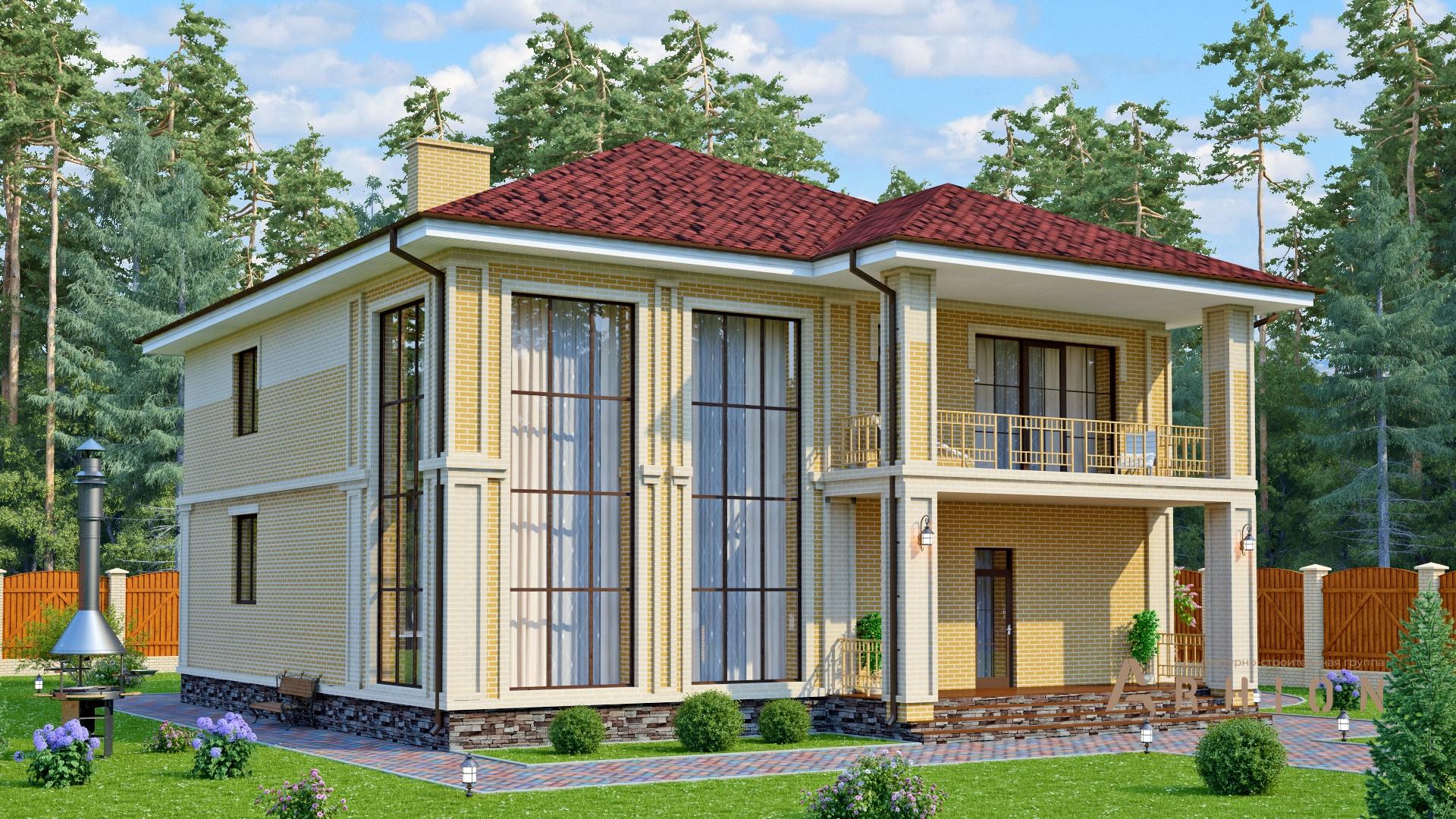 5. Проект двухэтажного дома в европейском стиле с многоскатной кровлей, s-290, площадью - 251 кв c сауной, балконом, вторым светом