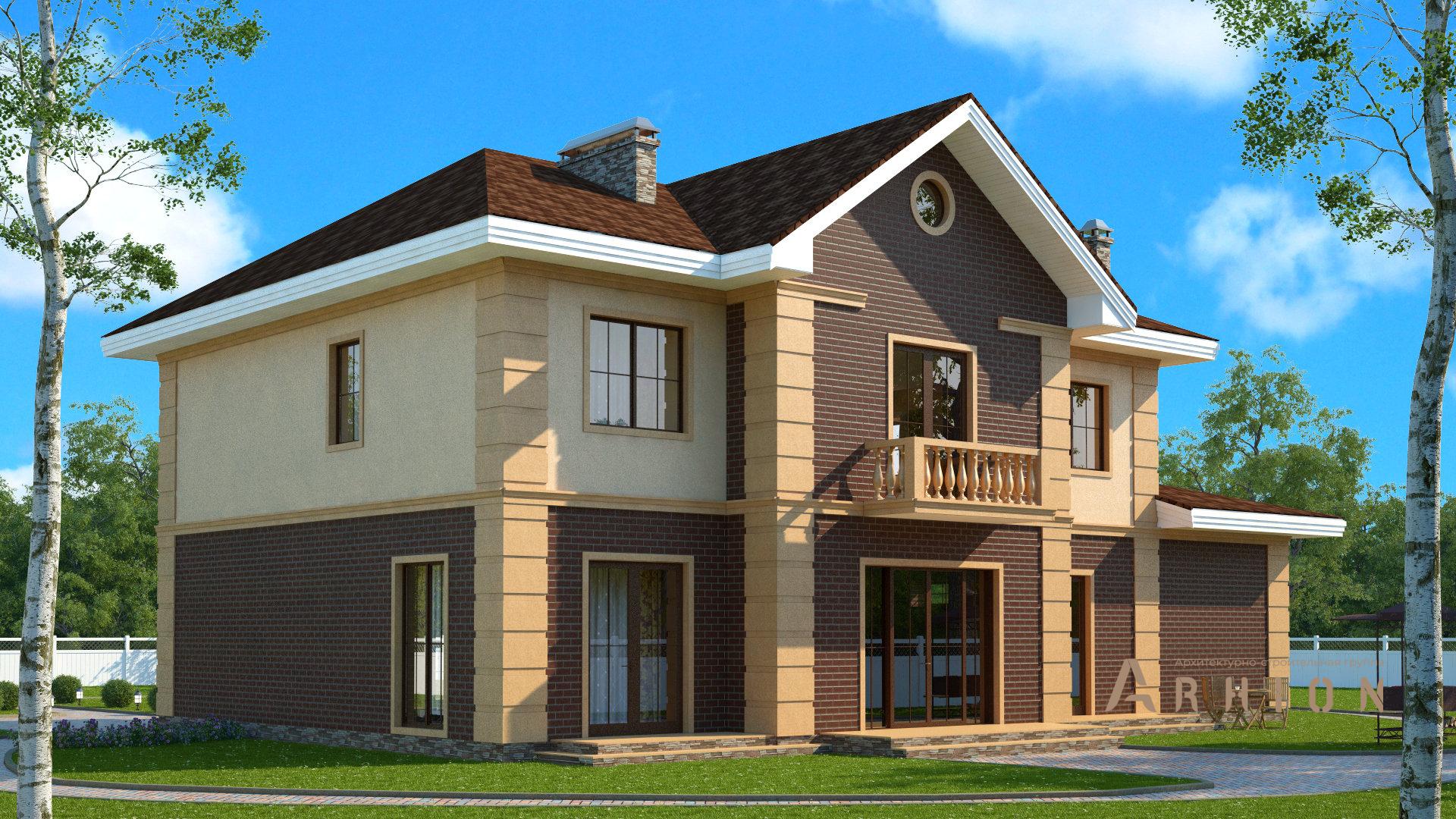 3. Проект двухэтажного дома в европейском стиле с многоскатной кровлей, s-293, площадью - 293 кв c сауной, балконом, гаражом