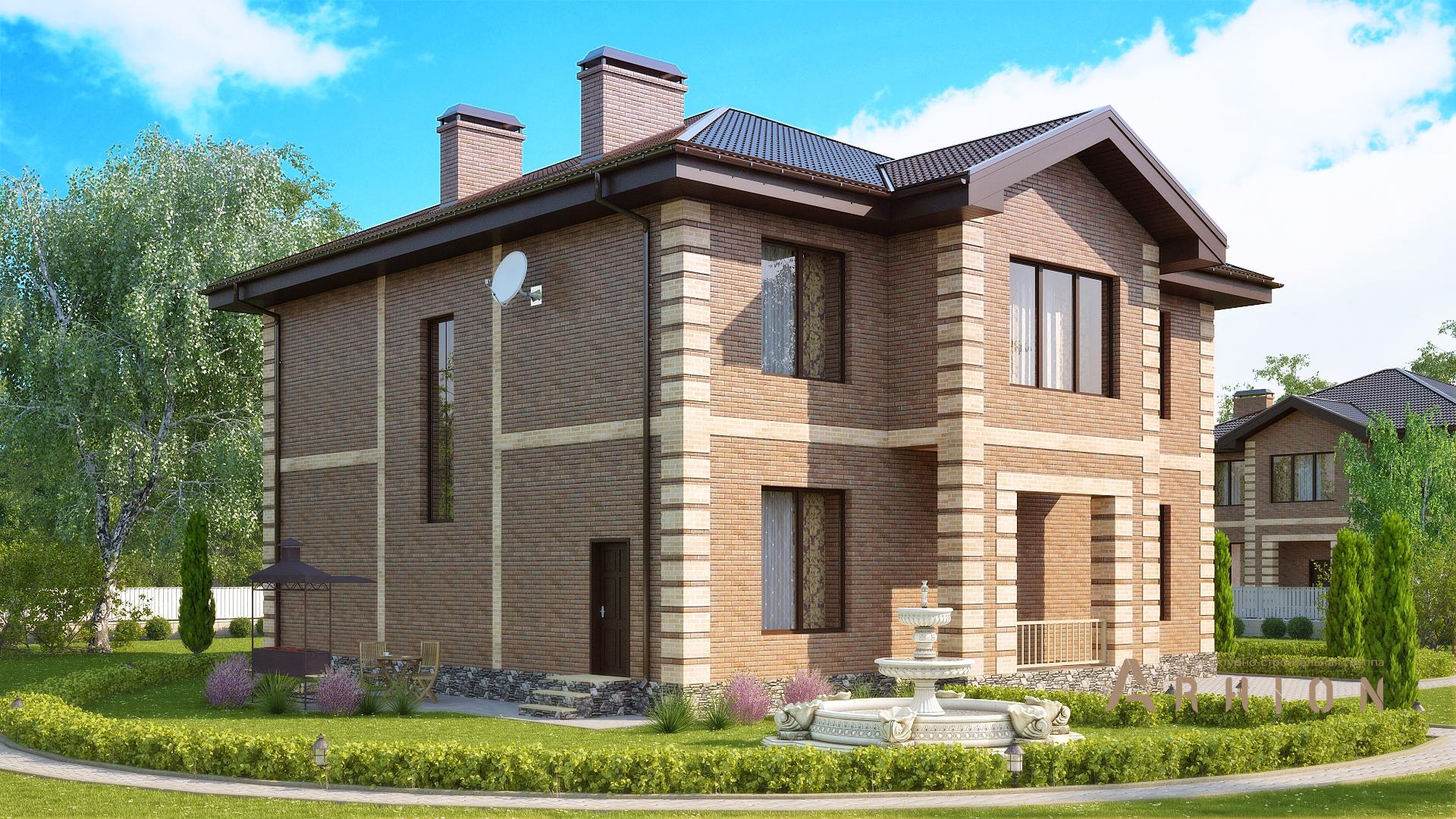 1. Проект двухэтажного дома в английском стиле с многоскатной кровлей, s-320, площадью - 320 кв c вторым светом