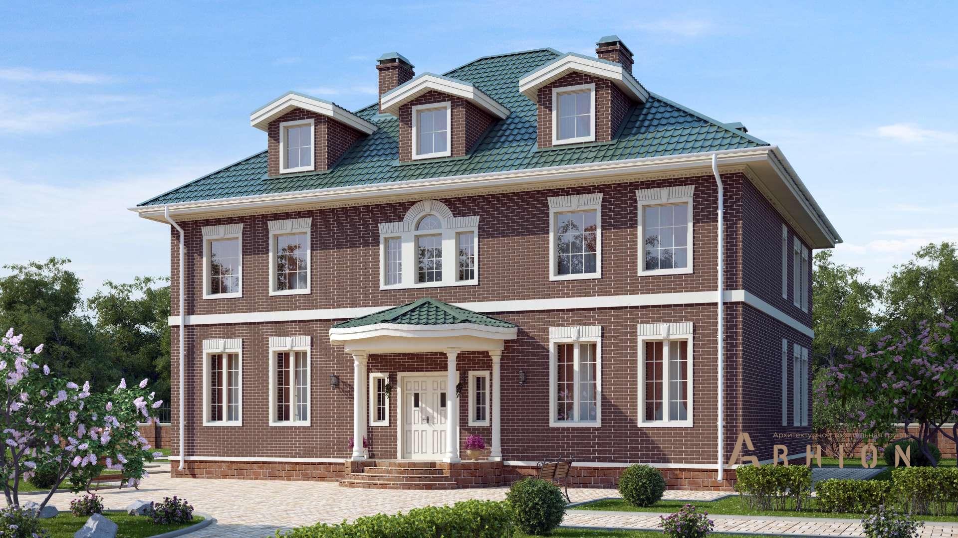 1. Проект двухэтажного дома в английском стиле с многоскатной кровлей, s-403, площадью - 386 кв c цокольным этажом, мансардой