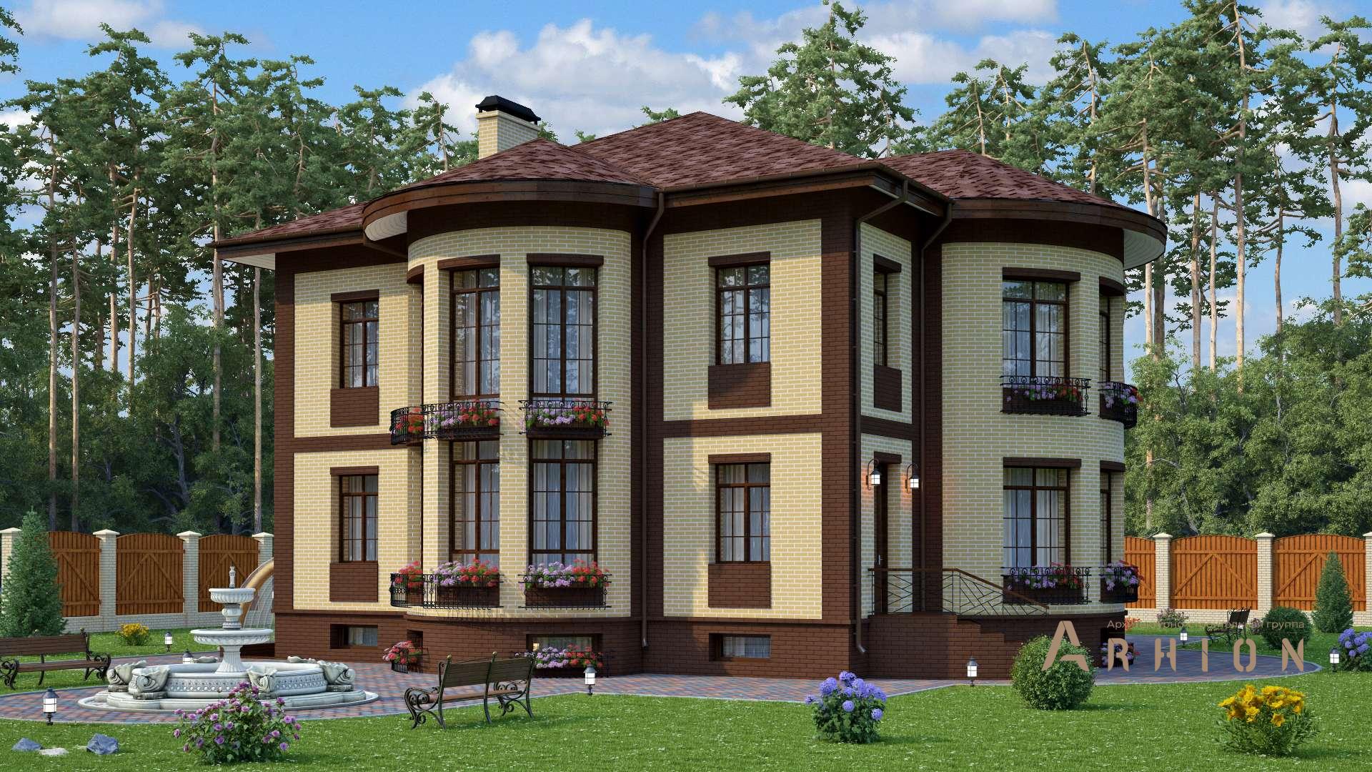 3. Проект двухэтажного дома в европейском стиле с многоскатной кровлей, s-441, площадью - 422 кв c цокольным этажом, эркером, вторым светом