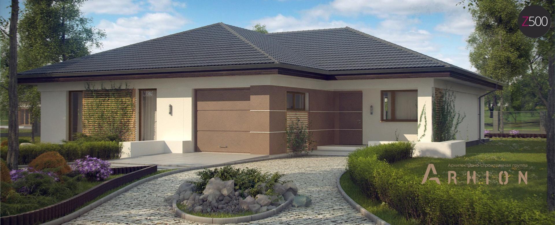 3. Проект одноэтажного дома в стиле Ллойда Райта (прерий) с четырехскатной, s3-185, площадью - 185 кв c терассой, гаражом