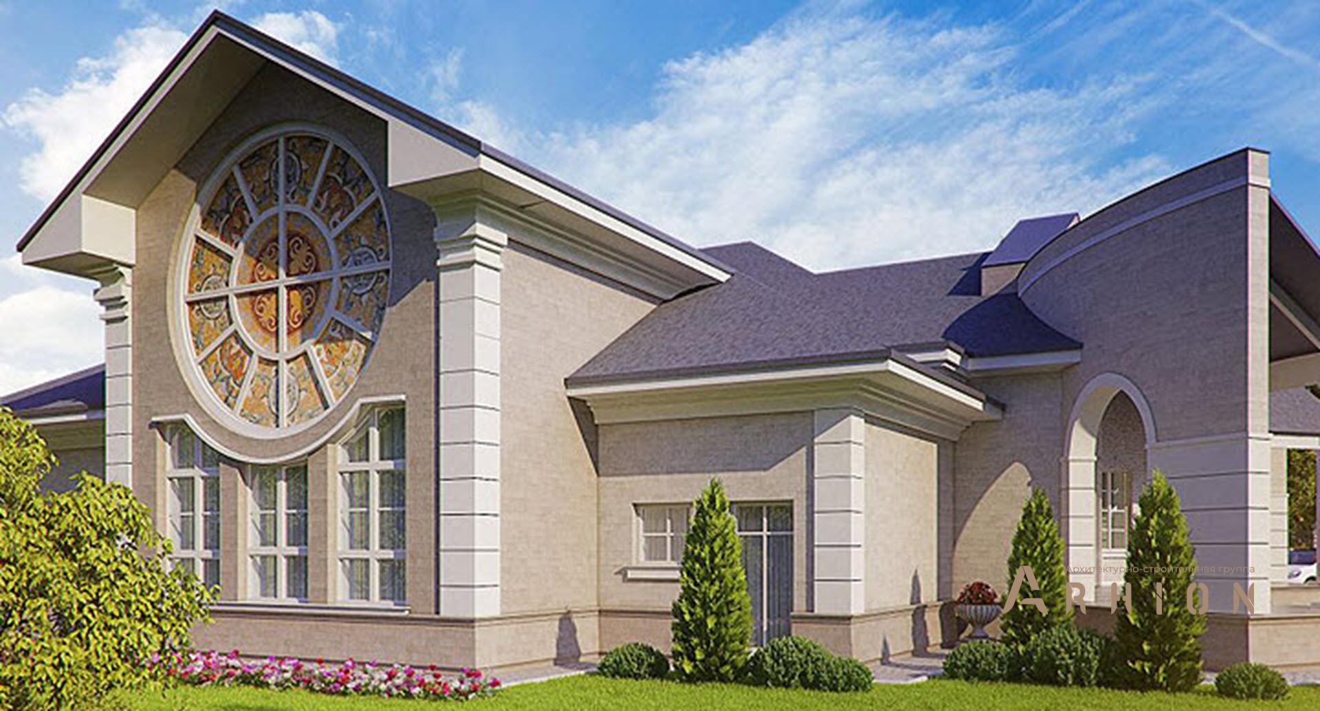 1. Проект одноэтажного дома в классическом стиле с многоскатной кровлей, SOV-12, площадью - 422 кв c мансардой, терассой, эркером, вторым светом