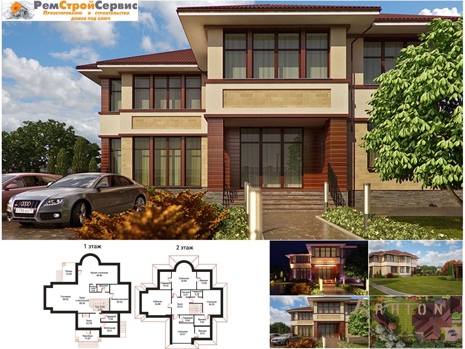 3. Проект двухэтажного дома в современном стиле с многоскатной кровлей, SOV-13, площадью - 409 кв c терассой, эркером