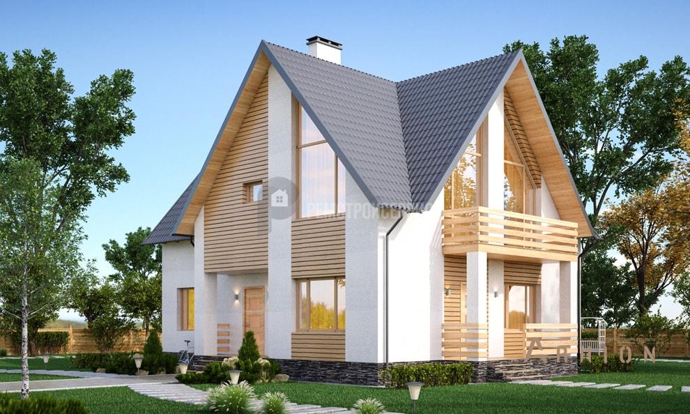 1. Проект одноэтажного дома в скандинавском стиле с плоской кровлей , t-01-01, площадью - 151 кв c мансардой, балконом