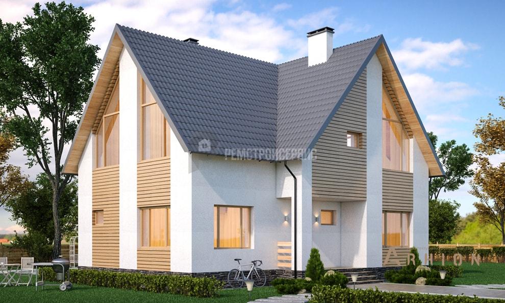 2. Проект одноэтажного дома в скандинавском стиле с плоской кровлей , t-01-01, площадью - 151 кв c мансардой, балконом