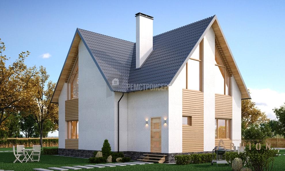 3. Проект одноэтажного дома в скандинавском стиле с плоской кровлей , t-01-01, площадью - 151 кв c мансардой, балконом