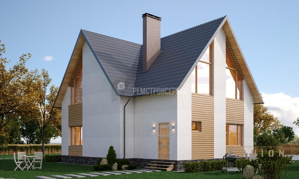 2. Проект одноэтажного дома в европейском стиле с многоскатной кровлей, t-02-01, площадью - 151 кв c мансардой, терассой, балконом, гаражом