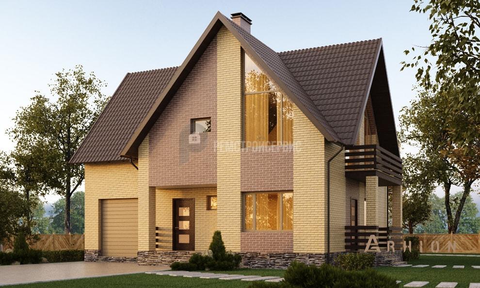 1. Проект одноэтажного дома в скандинавском стиле с многоскатной кровлей, t-02-02, площадью - 151 кв c мансардой, терассой, балконом, гаражом