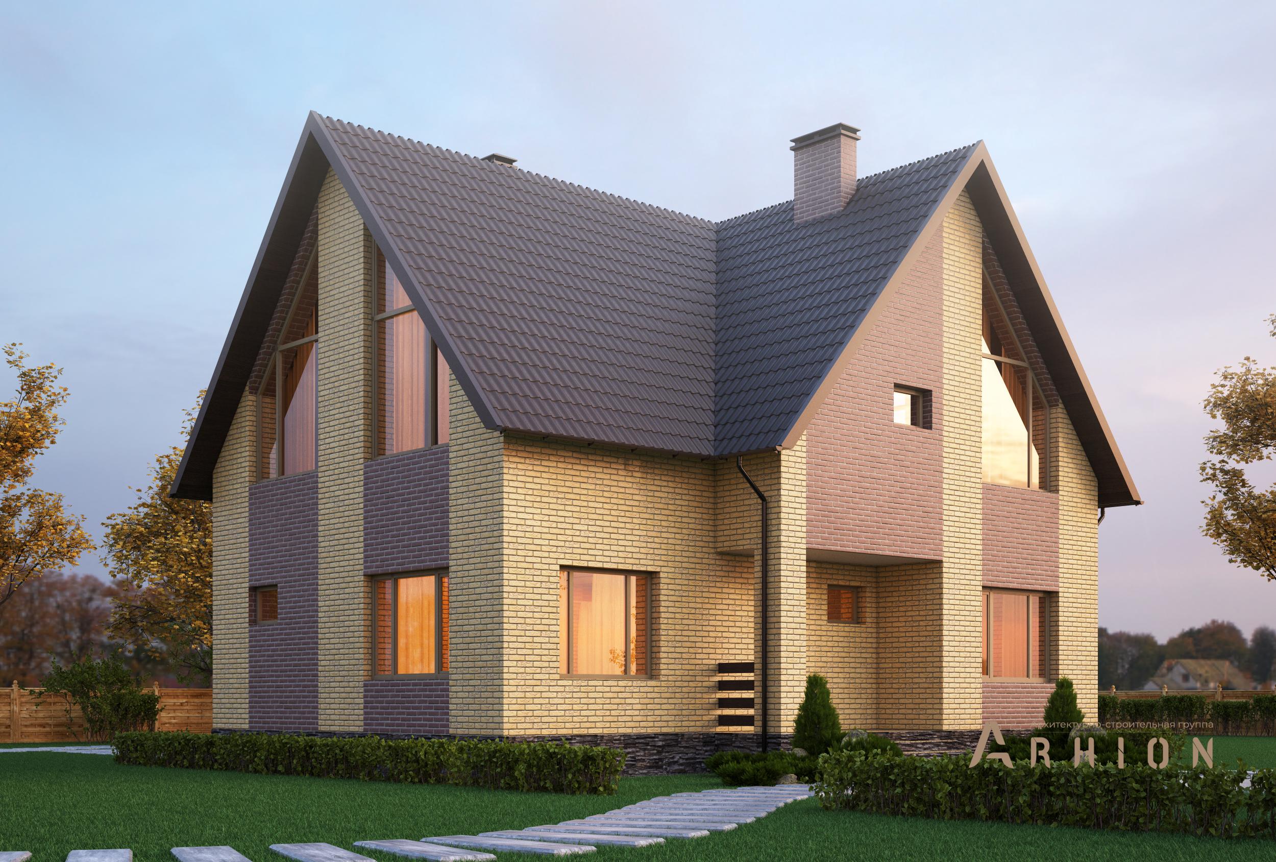 3. Проект одноэтажного дома в скандинавском стиле с четырехскатной, T-02, площадью - 173 кв c мансардой, терассой, балконом