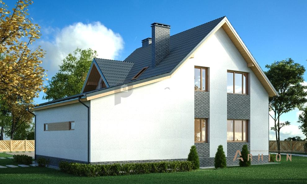 3. Проект одноэтажного дома в немецком стиле с двускатной кровлей, t-04-02, площадью - 144 кв c мансардой, балконом, гаражом