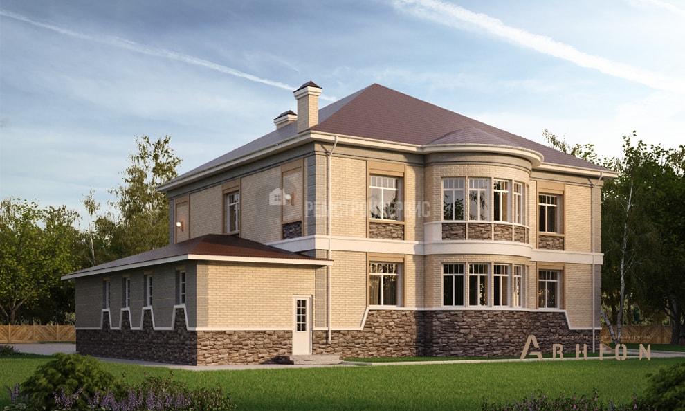 3. Проект двухэтажного дома в классическом стиле с четырехскатной, t-06-01, площадью - 419 кв c цокольным этажом, терассой, балконом, гаражом, эркером