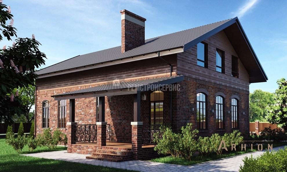 1. Проект одноэтажного дома в европейском стиле с двускатной кровлей, t-07-01, площадью - 199 кв c мансардой, терассой, гаражом