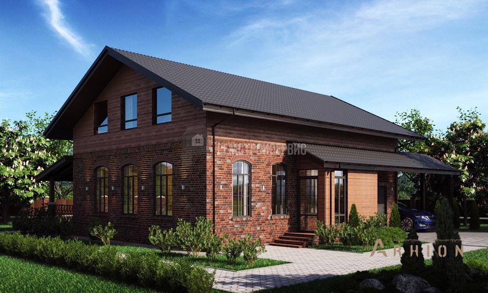 3. Проект одноэтажного дома в европейском стиле с двускатной кровлей, t-07-01, площадью - 199 кв c мансардой, терассой, гаражом