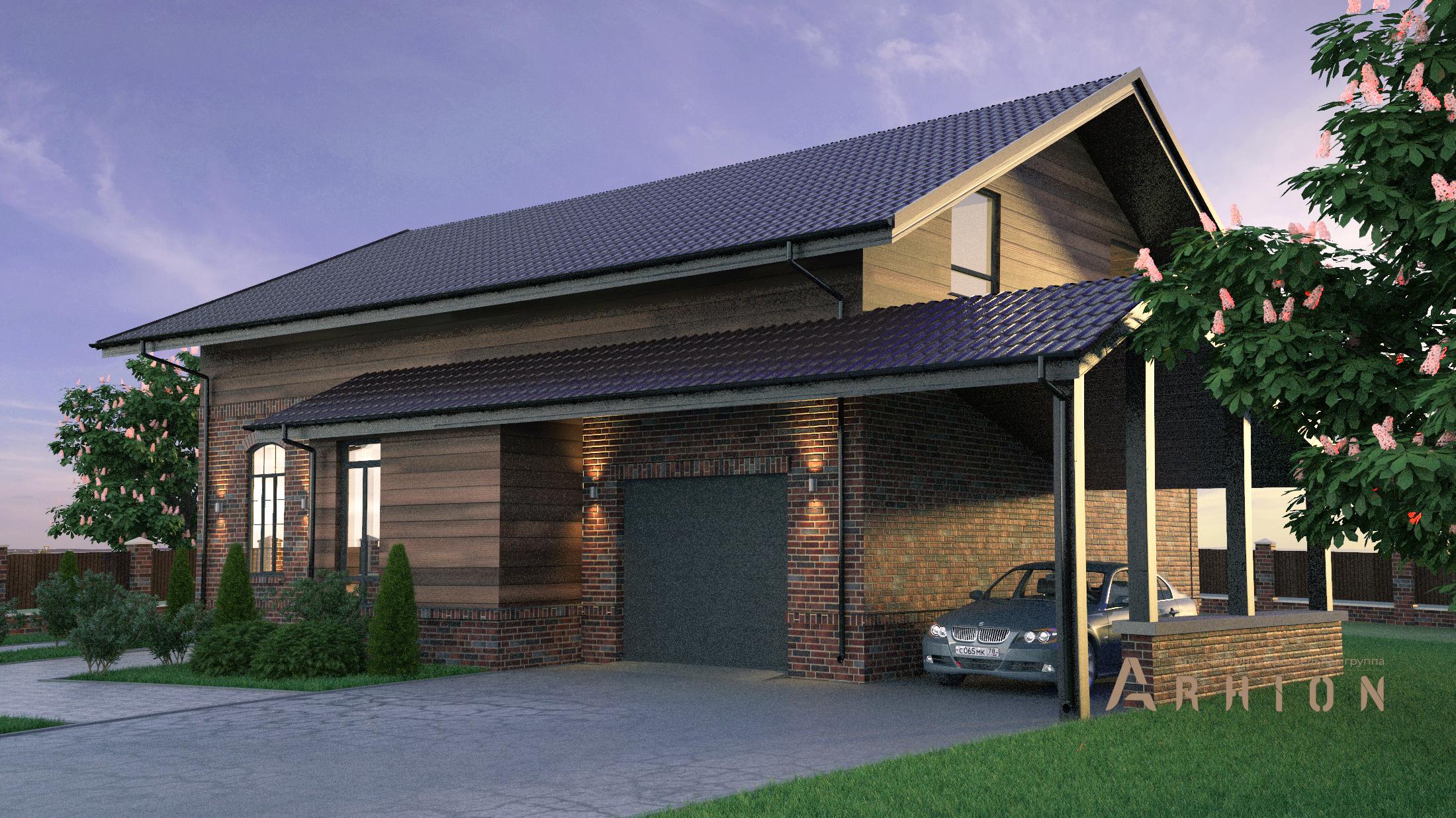 2. Проект одноэтажного дома в скандинавском стиле с двускатной кровлей, T-09, площадью - 201 кв c мансардой, терассой