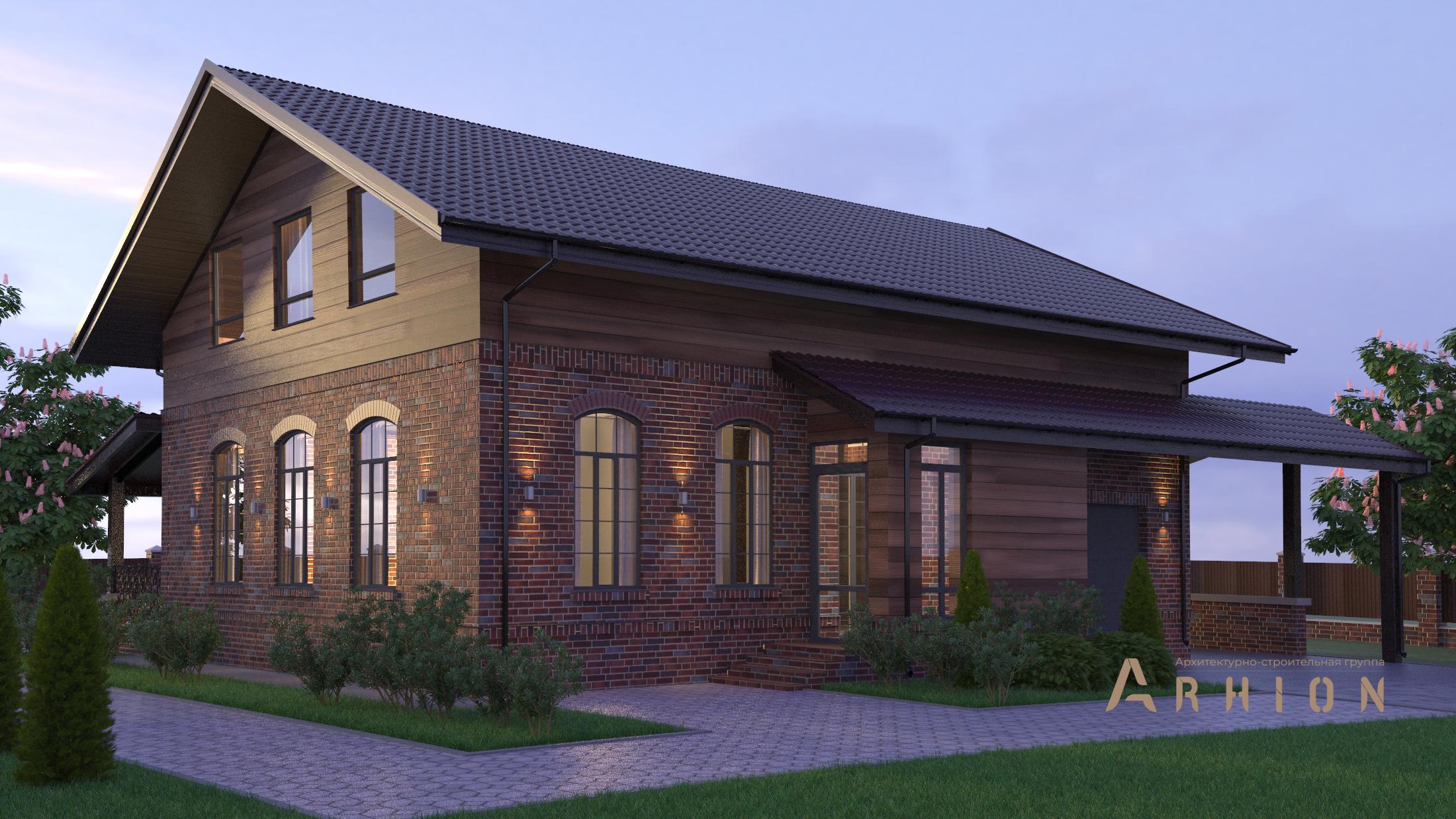 1. Проект одноэтажного дома в скандинавском стиле с двускатной кровлей, T-09, площадью - 201 кв c мансардой, терассой