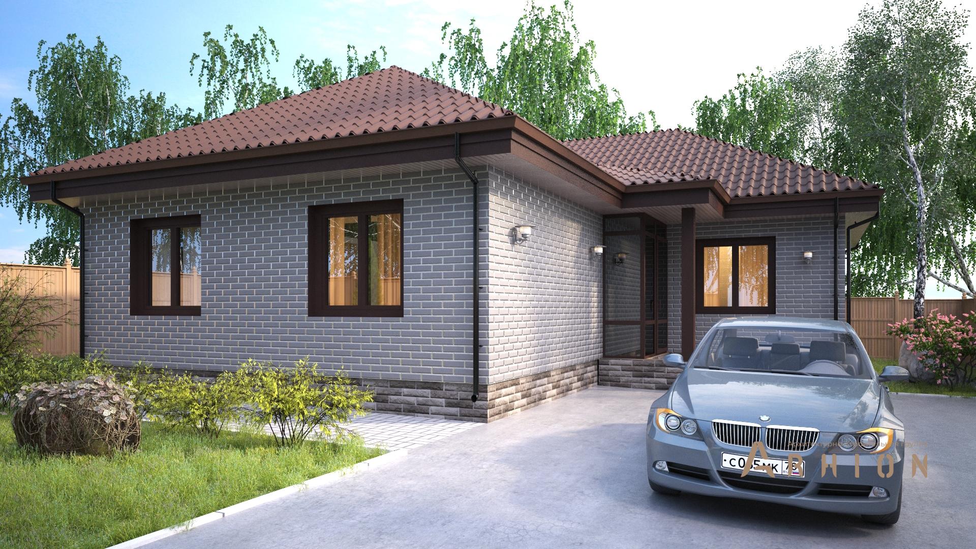 1. Проект одноэтажного дома в современном стиле с четырехскатной, T-10, площадью - 115 кв