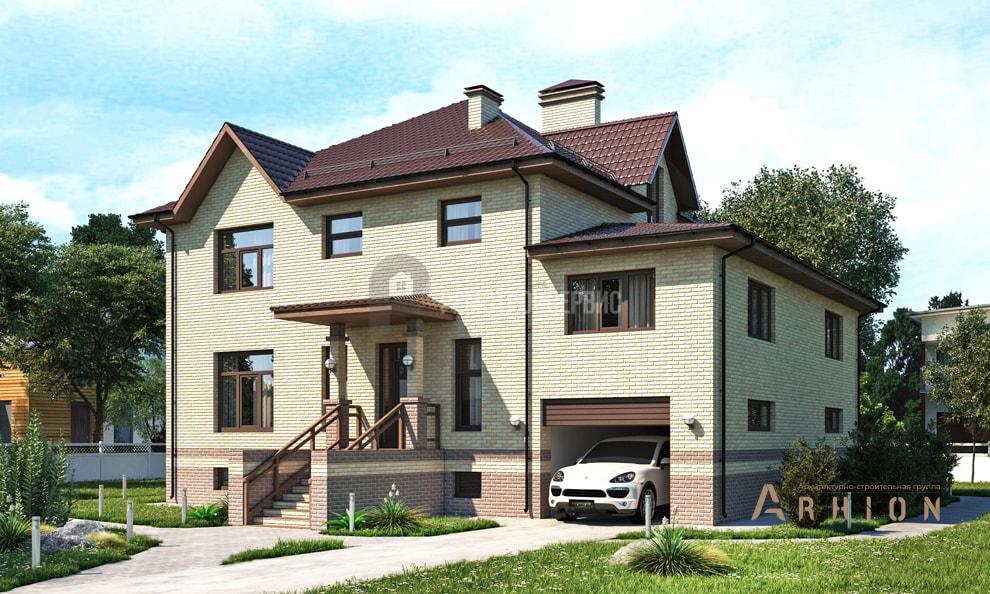 1. Проект двухэтажного дома в европейском стиле с многоскатной кровлей, t-11-01, площадью - 429 кв c цокольным этажом, терассой, гаражом