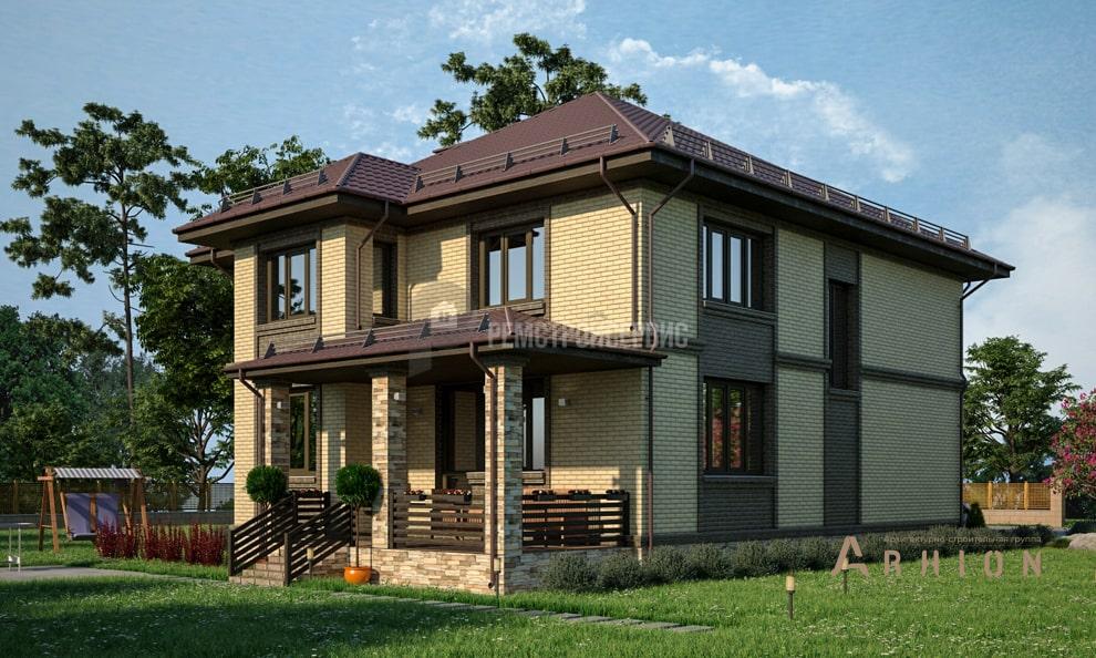 1. Проект двухэтажного дома в современном стиле с четырехскатной, t-15-01, площадью - 200 кв c терассой