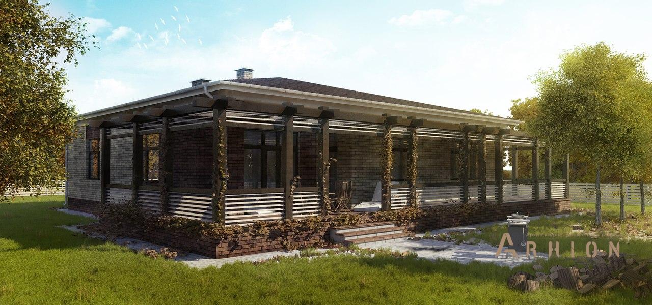 1. Проект одноэтажного дома в прованском стиле с четырехскатной, T-15, площадью - 217 кв c терассой, гаражом