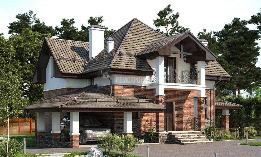 1. Проект одноэтажного дома в скандинавском стиле с многоскатной кровлей, t-17-01, площадью - 144 кв c мансардой, терассой, балконом, гаражом