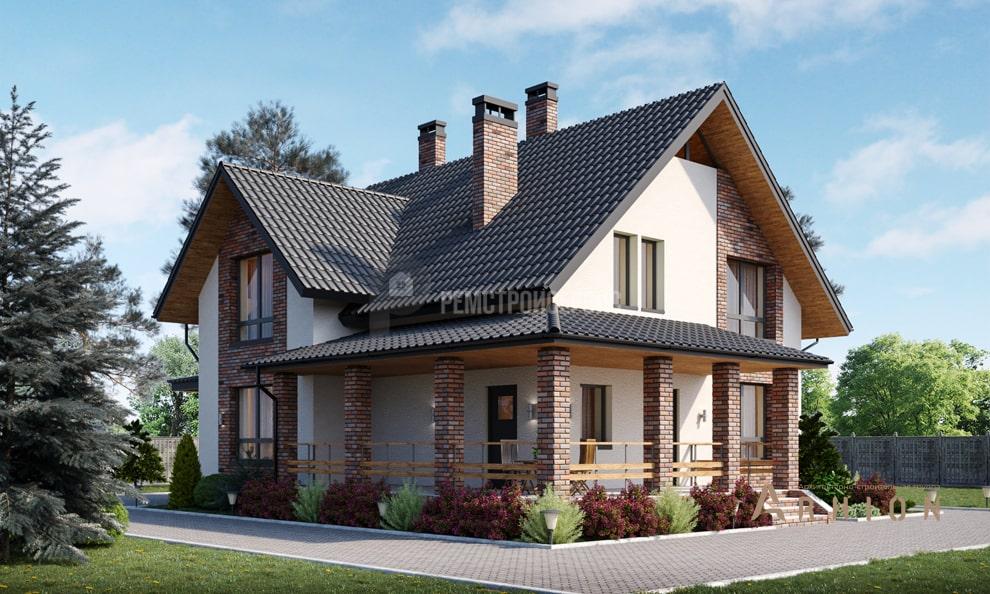 1. Проект одноэтажного дома в европейском стиле с многоскатной кровлей, t-29-01, площадью - 163 кв c мансардой, терассой