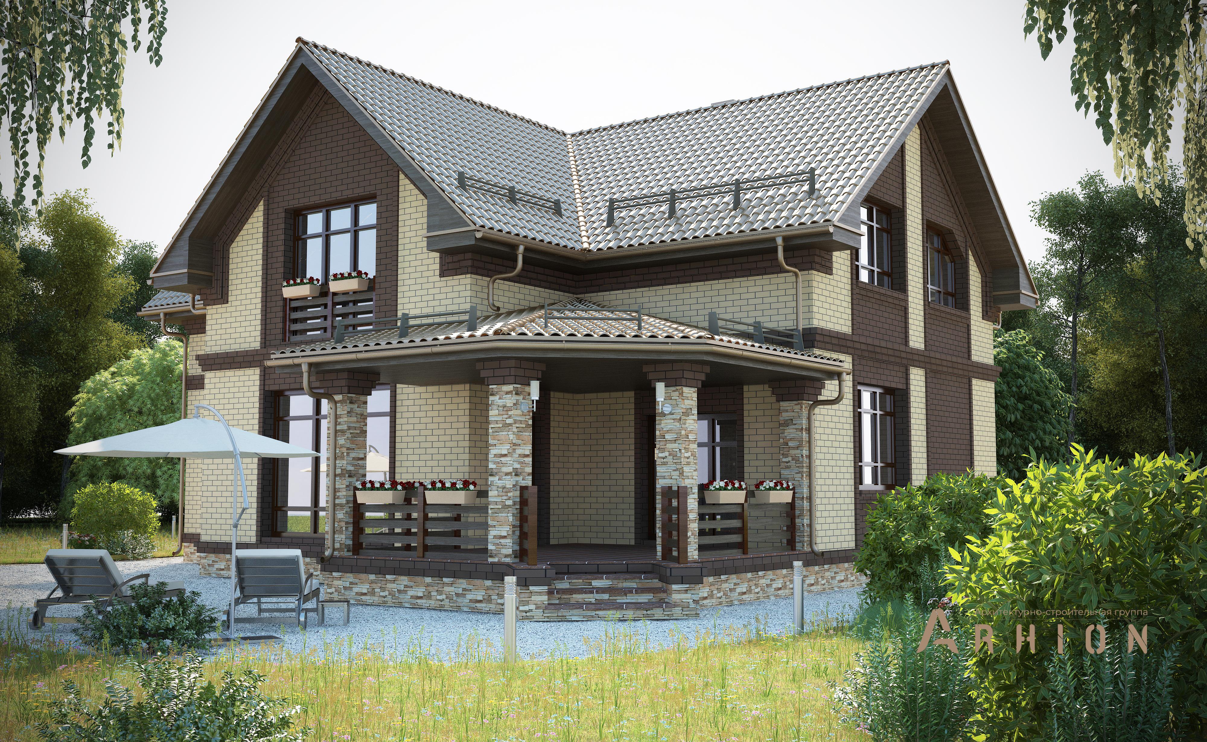 1. Проект одноэтажного дома в скандинавском стиле с двускатной кровлей, T-30, площадью - 208 кв c мансардой, терассой, гаражом