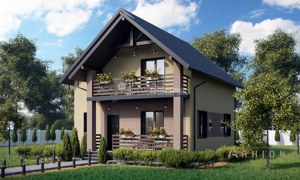 1. Проект одноэтажного дома в современном стиле с двускатной кровлей, t-31-01, площадью - 94 кв c мансардой, терассой, балконом