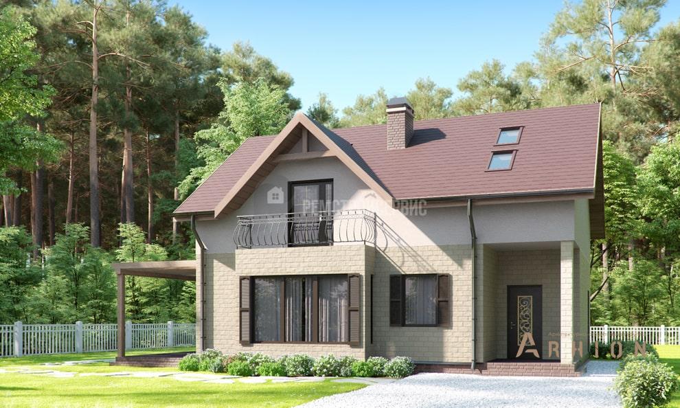 1. Проект одноэтажного дома в европейском стиле с многоскатной кровлей, t-35-01, площадью - 155 кв c мансардой, терассой, балконом