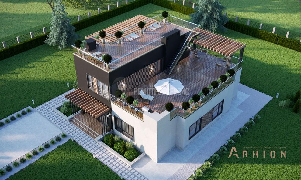 1. Проект двухэтажного дома в стиле хай-тек с плоской кровлей , t-39-01, площадью - 209 кв c терассой