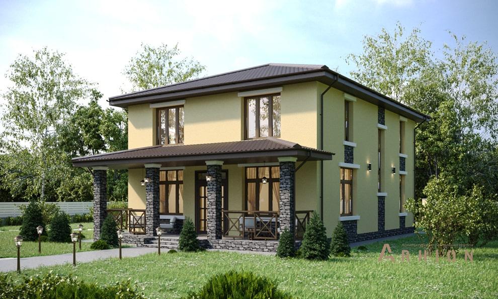 1. Проект двухэтажного дома в современном стиле с четырехскатной, t-40-01, площадью - 165 кв c терассой