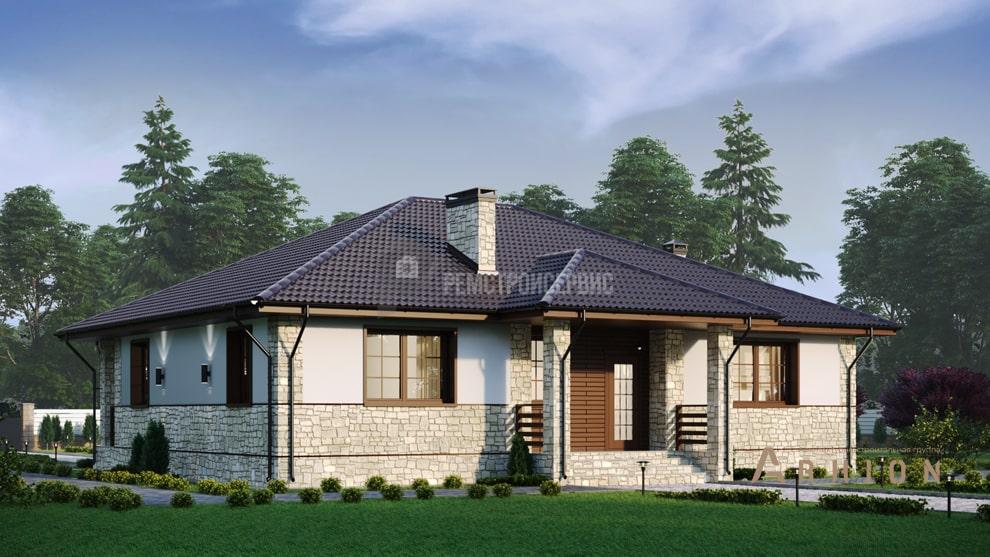 1. Проект одноэтажного дома в современном стиле с четырехскатной, t-41-01, площадью - 125 кв