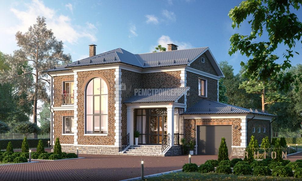 1. Проект двухэтажного дома в английском стиле с многоскатной кровлей, t-45-01, площадью - 206 кв c терассой, гаражом