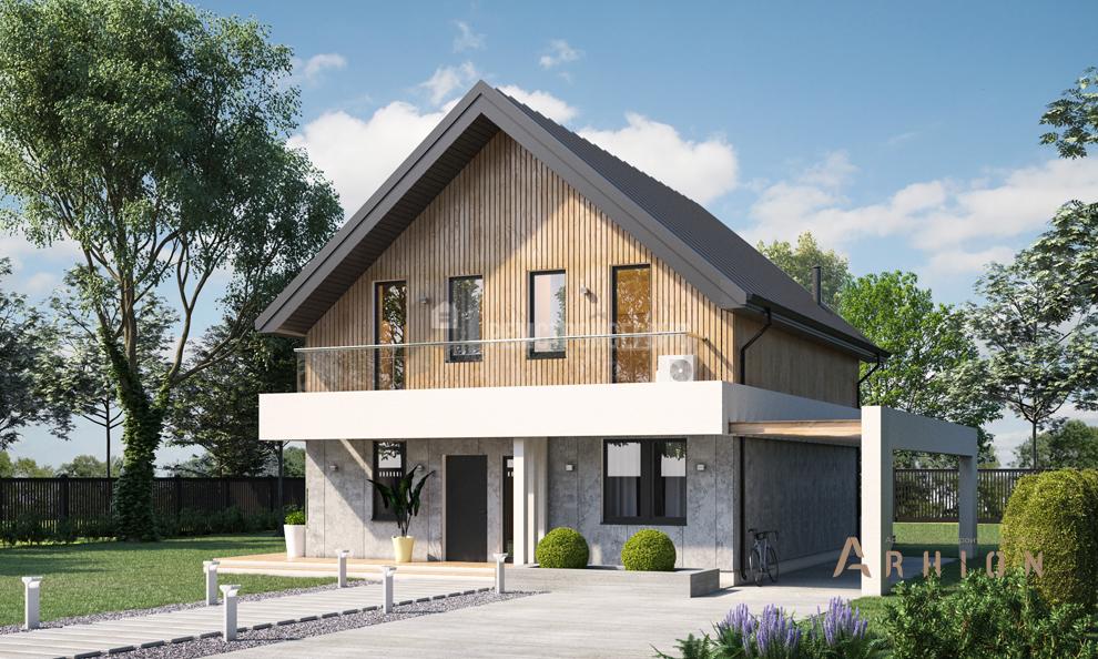 1. Проект одноэтажного дома в европейском стиле с двускатной кровлей, t-51-01, площадью - 132 кв c мансардой, терассой, балконом