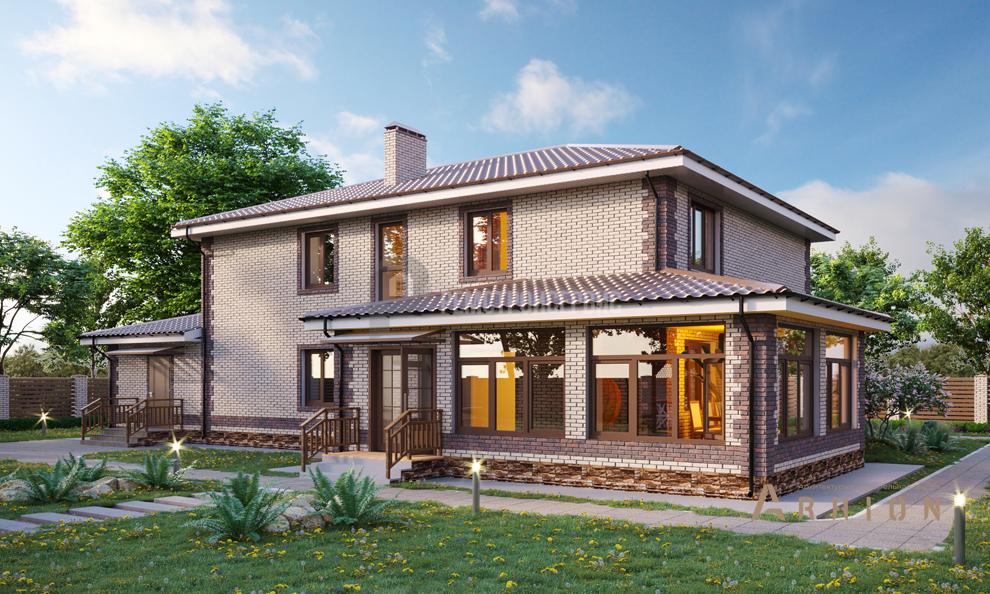 1. Проект двухэтажного дома в современном стиле с четырехскатной, t-56-01, площадью - 247 кв c гаражом