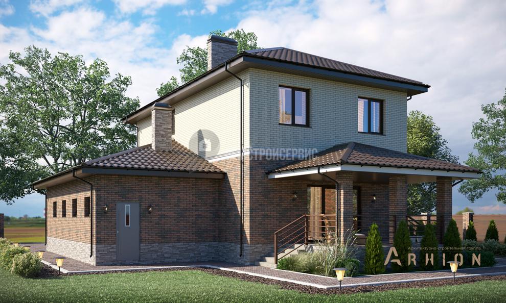 1. Проект двухэтажного дома в немецком стиле с четырехскатной, t-61-01, площадью - 161 кв c терассой, гаражом