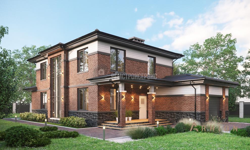 1. Проект двухэтажного дома в современном стиле с четырехскатной, t-66-01, площадью - 193 кв c терассой, гаражом