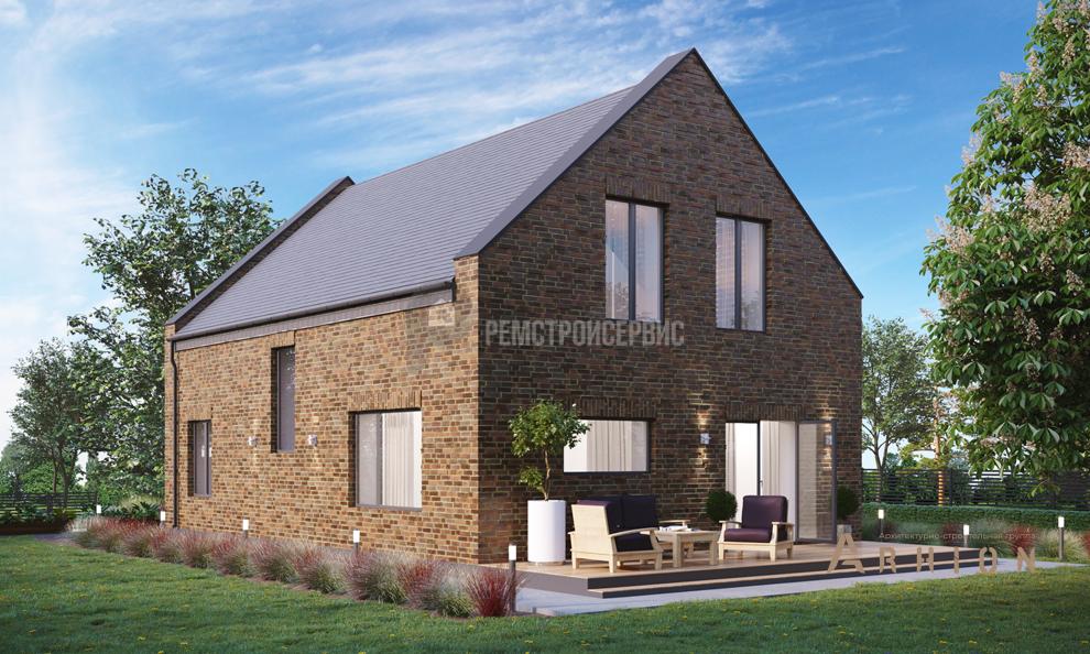 1. Проект одноэтажного дома в стиле барн с двускатной кровлей, t-68-01, площадью - 139 кв c мансардой, терассой