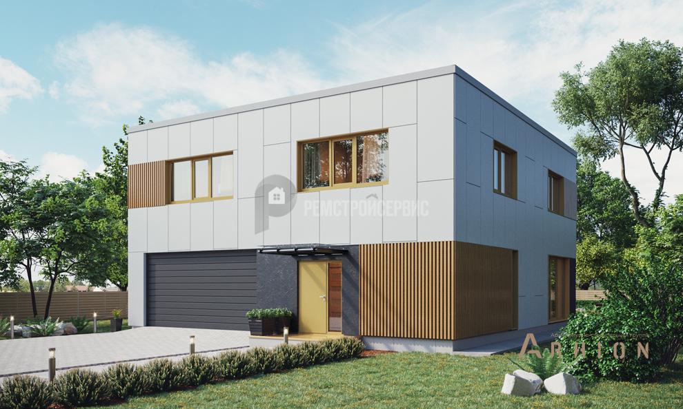 1. Проект двухэтажного дома в стиле хай-тек с плоской кровлей , t-71-01, площадью - 233 кв c терассой, гаражом