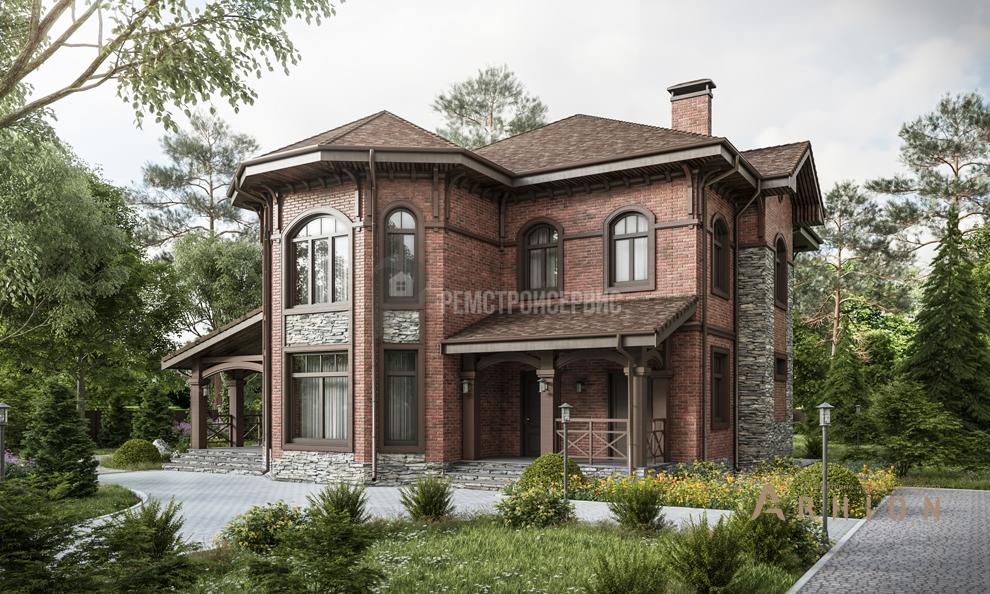 1. Проект двухэтажного дома в европейском стиле с многоскатной кровлей, t-74-01, площадью - 204 кв c терассой