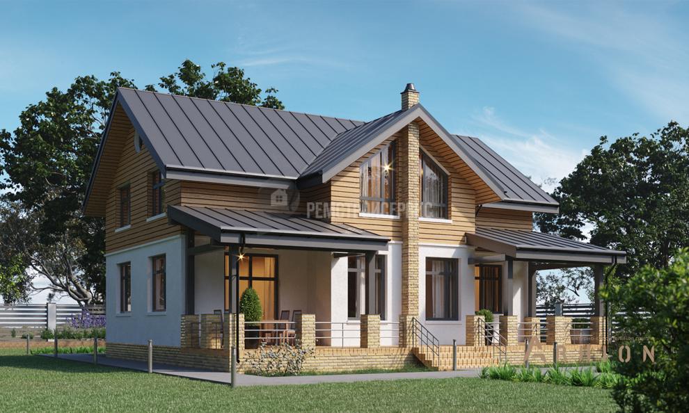 1. Проект одноэтажного дома в альпийском стиле с многоскатной кровлей, t-85-01, площадью - 181 кв c мансардой, сауной, терассой