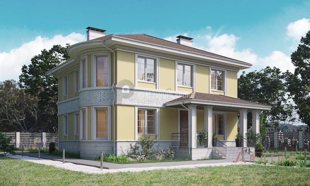 1. Проект двухэтажного дома в современном классическом стиле с многоскатной кровлей, t-92-01, площадью - 244 кв c терассой, эркером