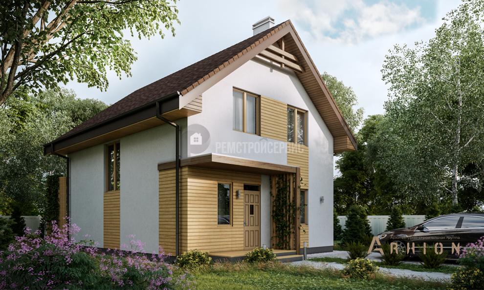 1. Проект одноэтажного дома в европейском стиле с двускатной кровлей, t-95-01, площадью - 113 кв c мансардой, терассой