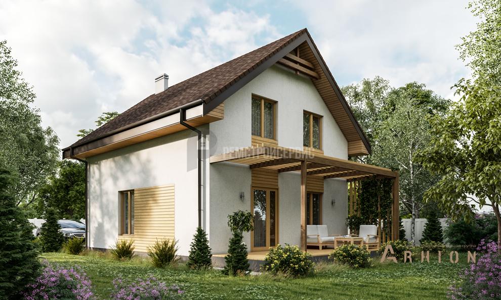 2. Проект одноэтажного дома в европейском стиле с двускатной кровлей, t-95-01, площадью - 113 кв c мансардой, терассой