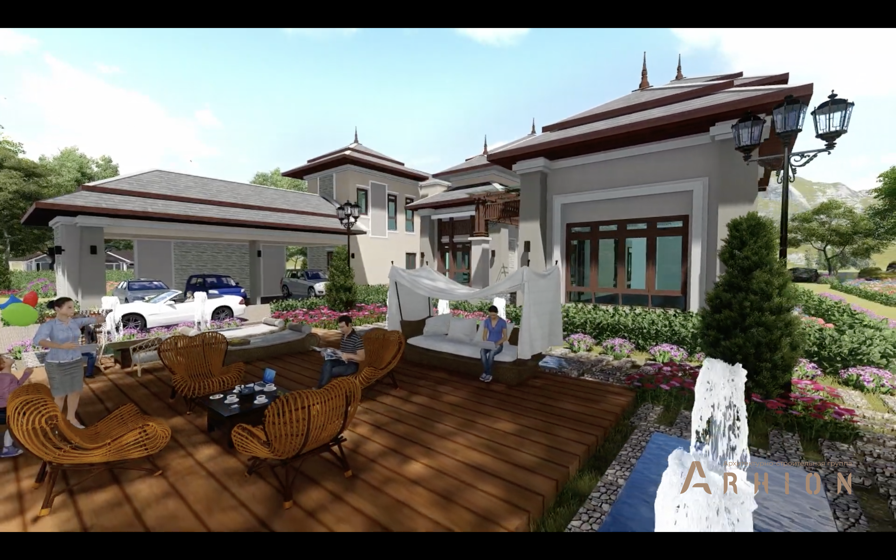 8. Проект двухэтажного дома в современном стиле с многоскатной кровлей, v-1000, площадью - 746 кв c терассой, балконом, бассейном