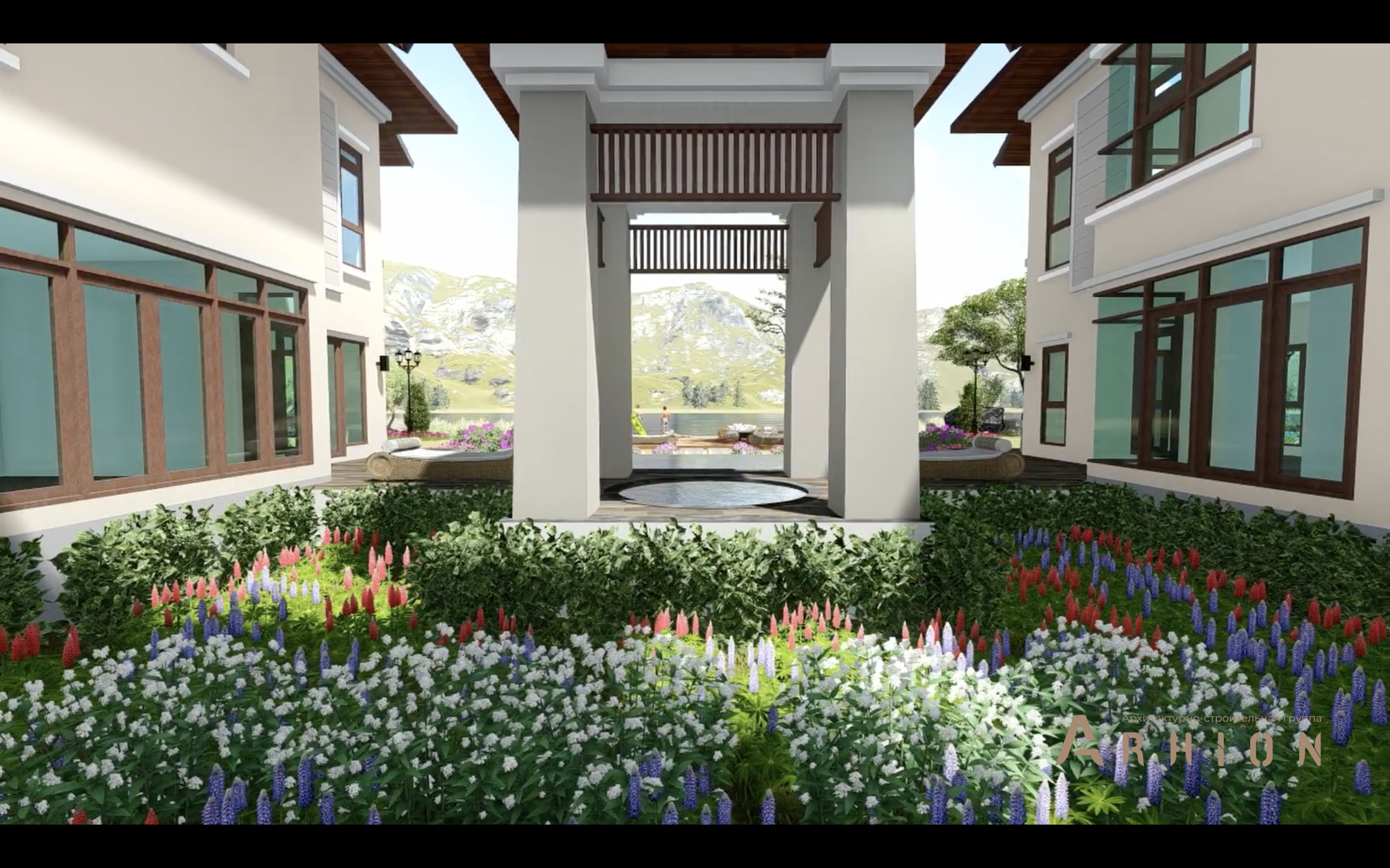 9. Проект двухэтажного дома в современном стиле с многоскатной кровлей, v-1000, площадью - 746 кв c терассой, балконом, бассейном