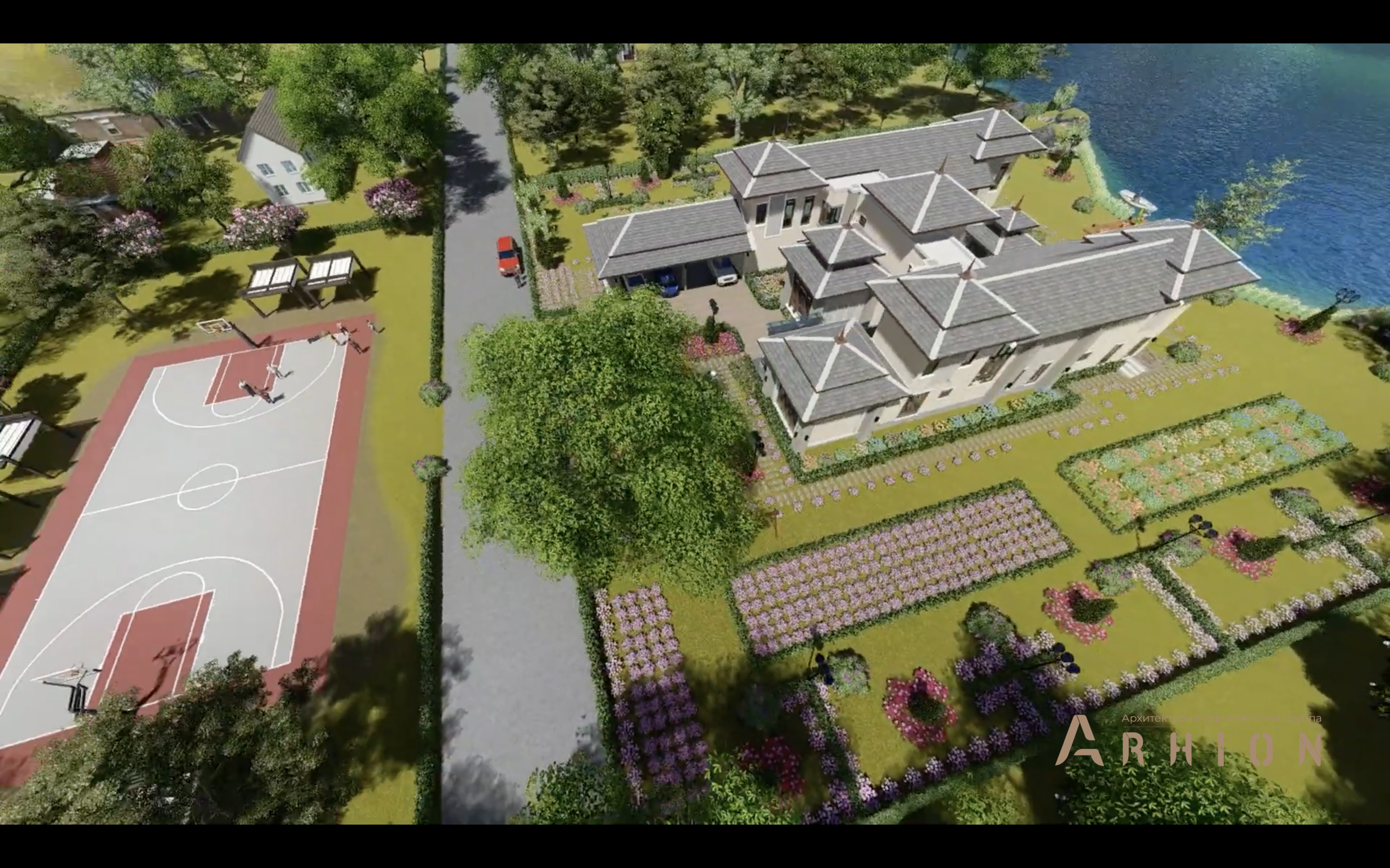 14. Проект двухэтажного дома в современном стиле с многоскатной кровлей, v-1000, площадью - 746 кв c терассой, балконом, бассейном